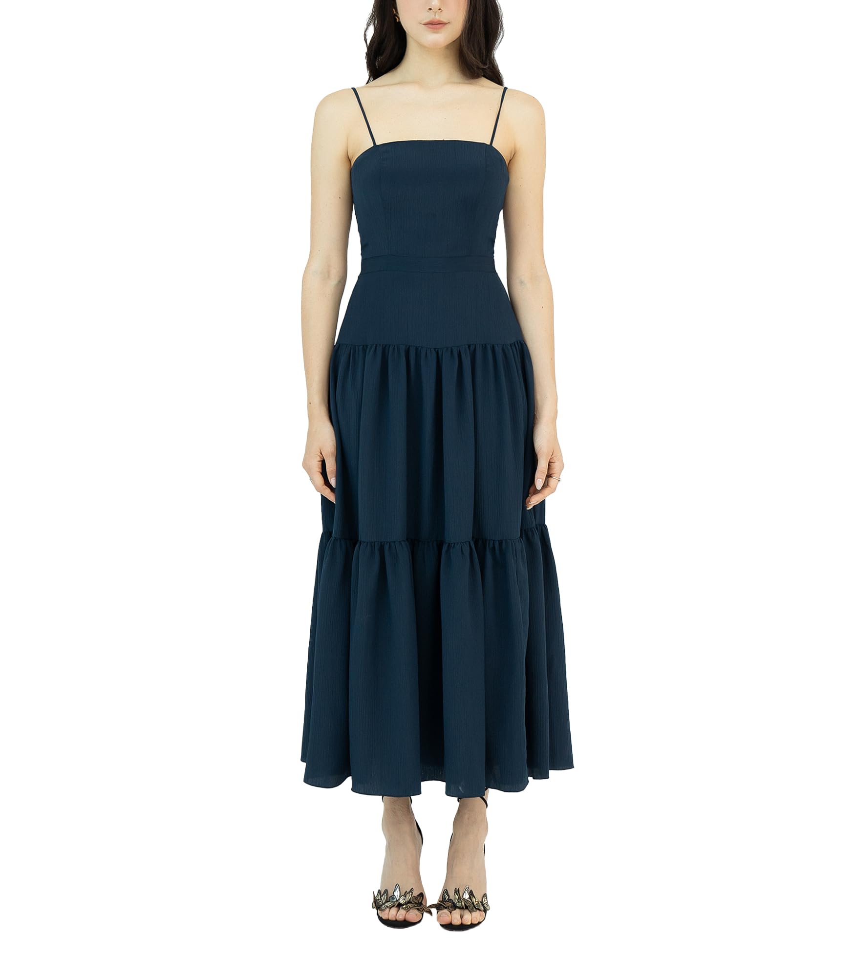 SIXDO Womens 2023 Maxi Dresses Ruffle Flowy Swing Spaghetti Straps Square Neck Summer Casual Beach Cruise Wear