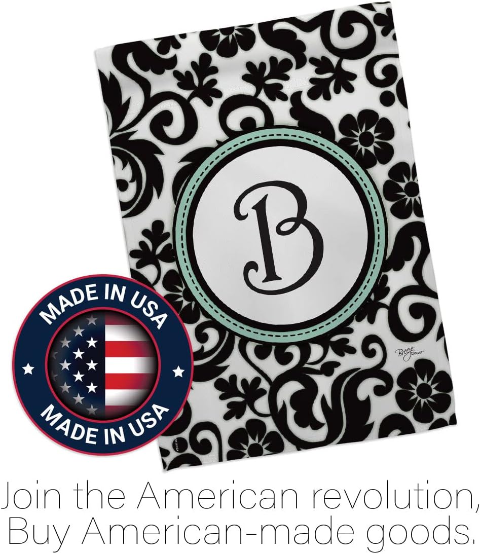 Breeze Decor - Damask B Initial Interests - Everyday Simply Beauty Impressions Decorative Vertical Garden Flag 13" x 18.5" Printed in USA