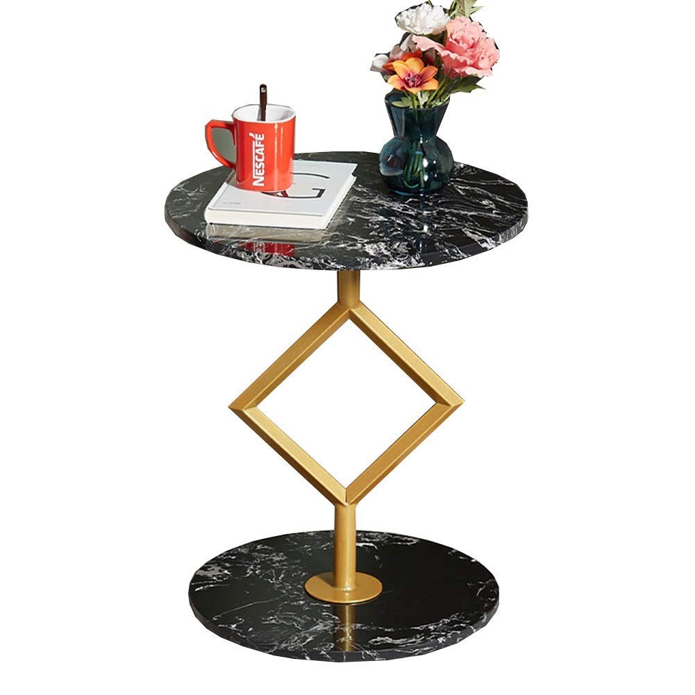Table basse ronde nordique en marbre noir bout de canapé salon chambre