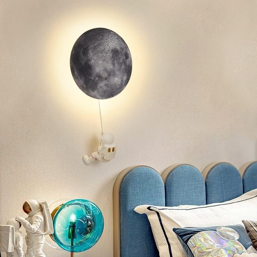 Astronaut Wall Mount Moon Light for Kids Bedroom Modern Home Decoration Wall Light 16W LED Wall Sconce Hardwired Night Light Fun Nordic Wall Lamp for Boys Girls Bedside Nursery Study Porch