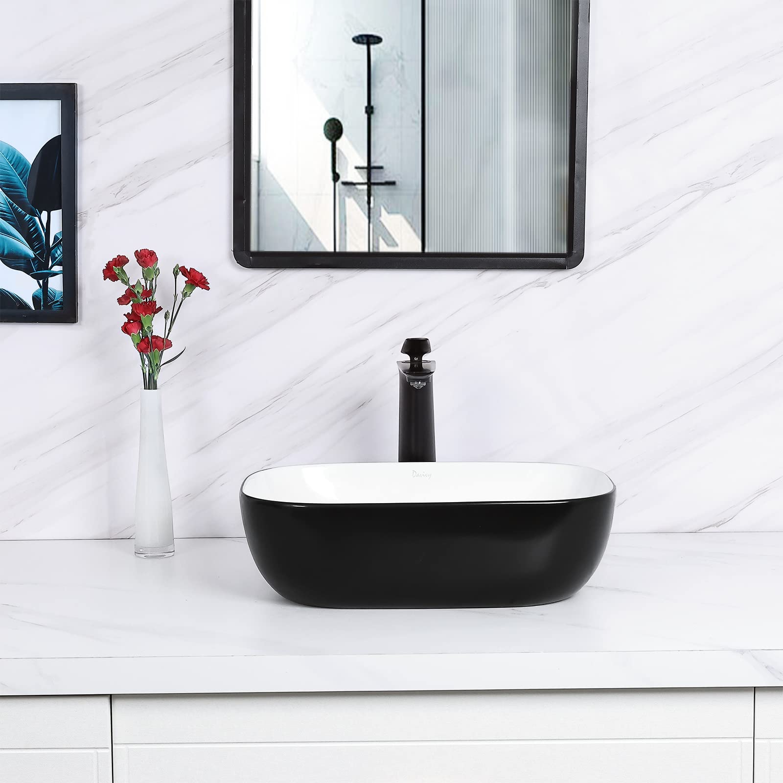 Davivy 16'' X 13.2'' Atte Black Oval Vessel Sink With Pop Up Drain,Bathroo Vessel Sinks - View #2