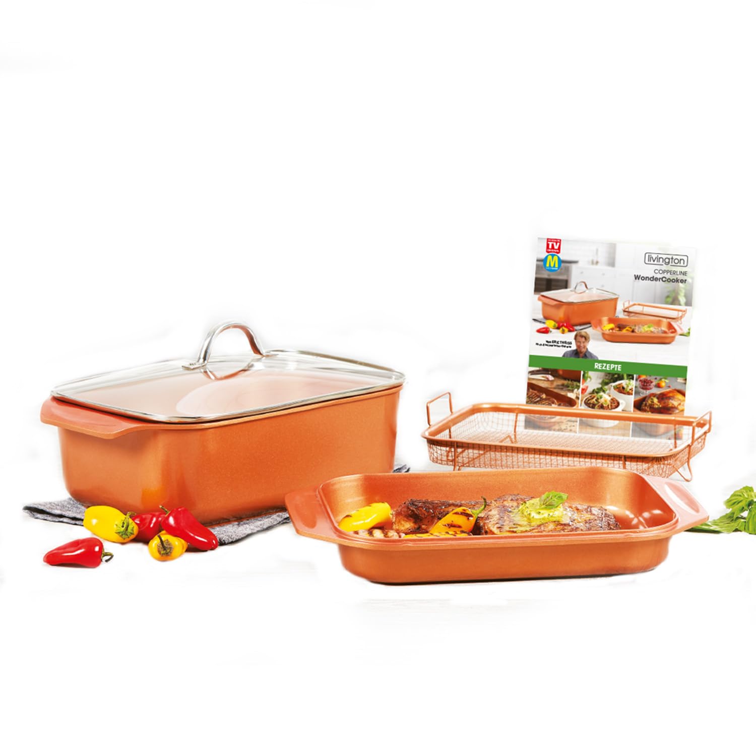 Livington Copperline WonderCooker - multifunktionaler Kochtopf – großer Topf, Bräter, Dampfgarer, Heißluftfritteuse - alle Herdarten, Backofen & Grill