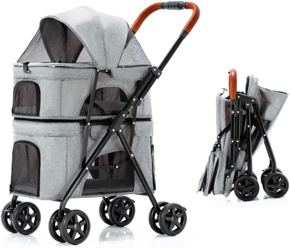 GXDHOME cochecito de perros de doble gato, cochecito de mascotas plegable for 2 perros/gatos, cochecitos de carro capa silla de mesa ideal for gemelo o múltiple y transpirable transportis, Gray A