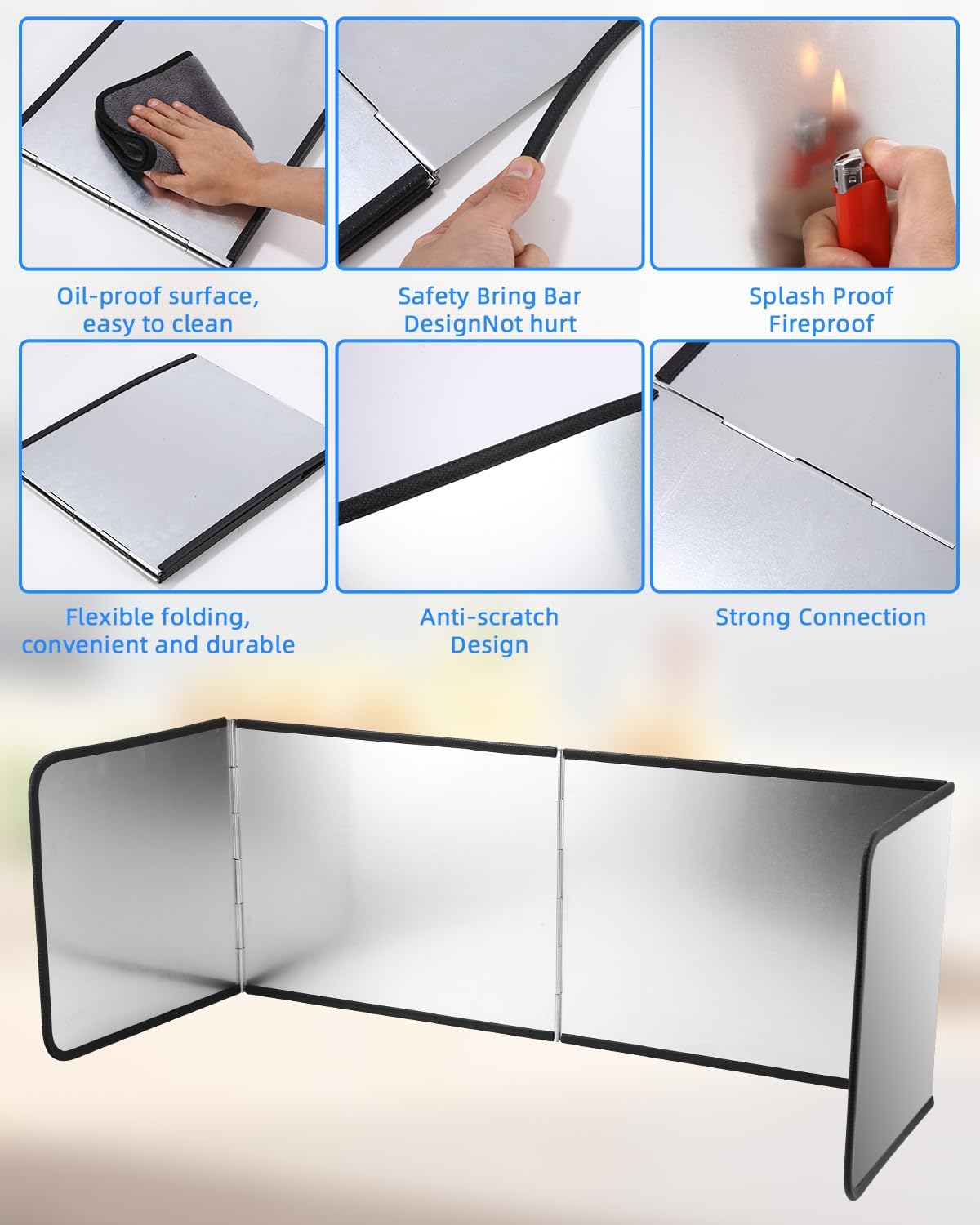 Tylulikaty 4-Panel Foldable Stainless Steel Splatter Guard - Frying Screen For Stove (30" X 11.4" X 12")