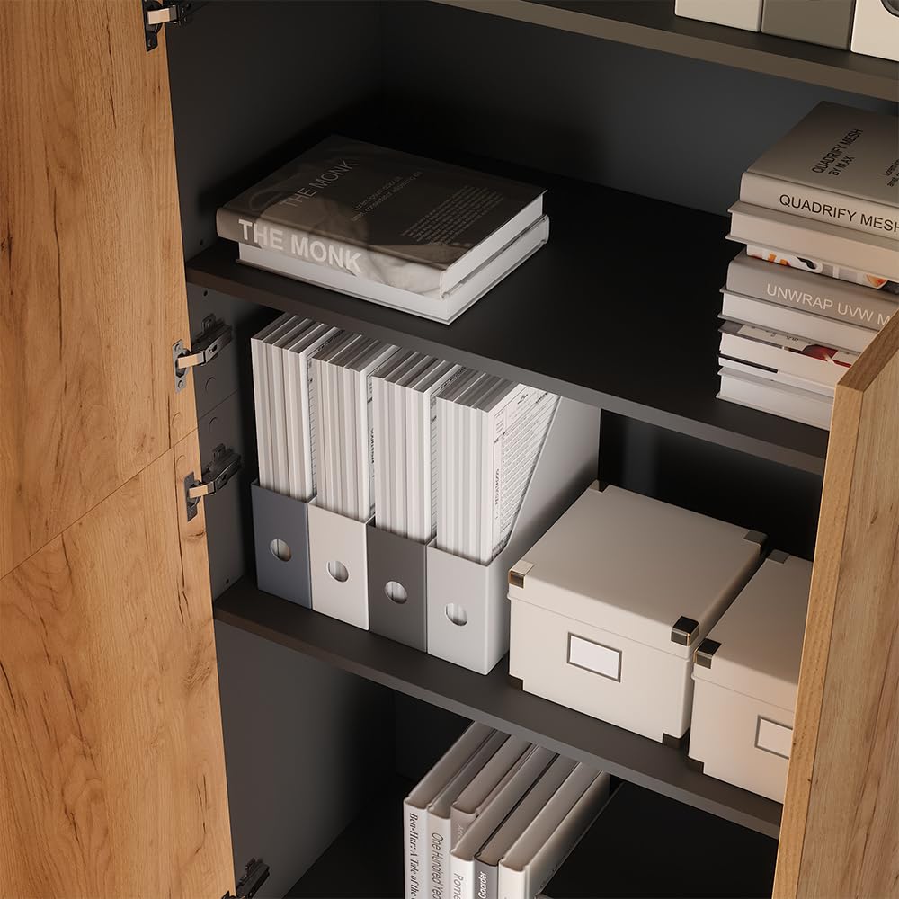 Vicco Étagère à dossiers Frank, Anthracite/chêne doré, 80x223.8cm avec Fixation d'armoire, pour Un Rangement Clair des dossiers et classeurs