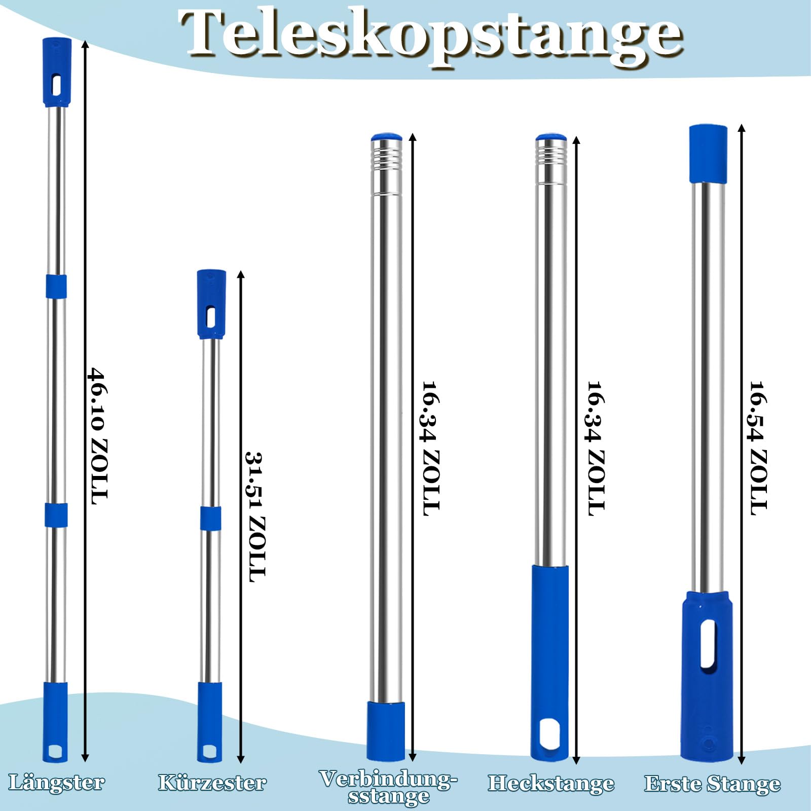 Drążek teleskopowy do małych basenów i jacuzzi, drążek do basenu, regulowany od 80 cm do 117 cm, akcesoria basenowe ze stali nierdzewnej, kompaktowy i wytrzymały, wysuwany drążek do szczotek