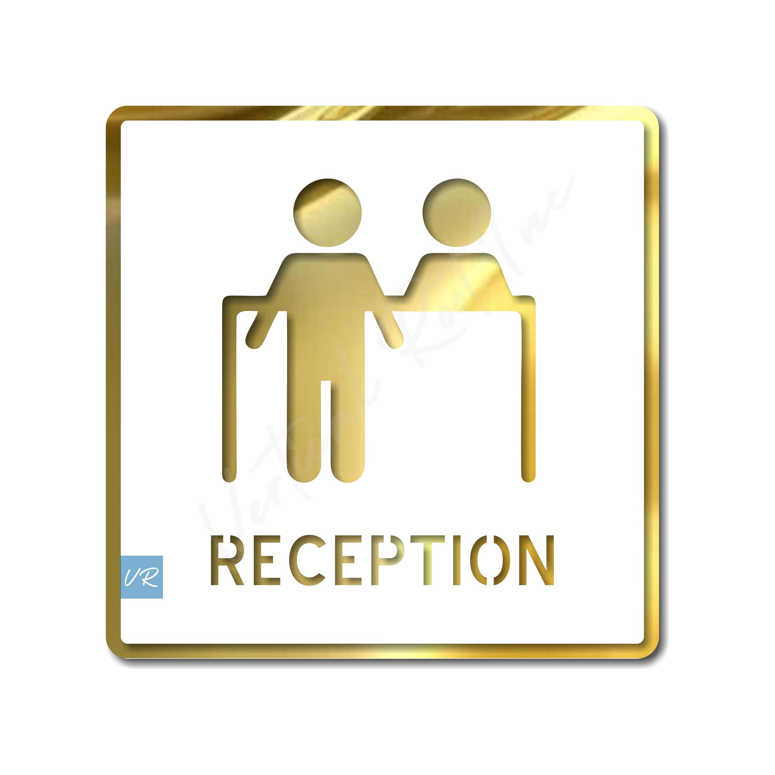 Premium WHITE GOLD Finish Acrylic RECEPTION DOOR Sign Easy to Mount Self-Adhesive Tape Signage for Hotel Office Resort Society Corporate Business Hospital