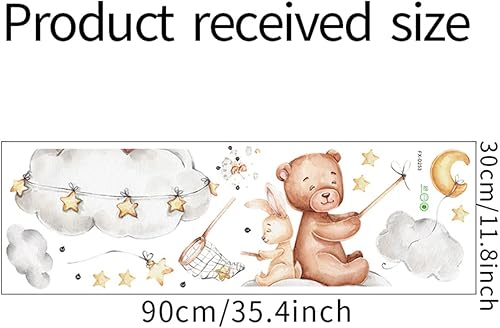 Miniatura 6 de Bonito oso y conejo en nubes, decoración de habitación de bebé, bonito oso y conejo con nubes y estrellas, calcomanías de pared de vinilo para niños