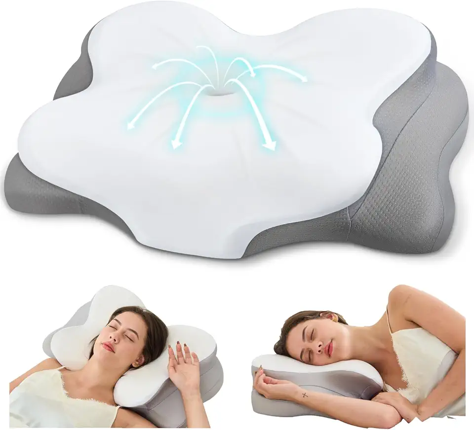 Fyova Cervical Neck Pillow, Ergonomic Memory Foam Pillows for Neck Pain Relief with Breathable Pillowcase, Adjustable Contour Neck Support Pillow for Side Back Stomach Sleepers, Odorless OEKO-TEX STANDARD 100