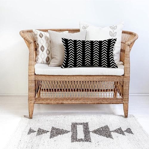 Miniatura 2 de RABUSOFA Juego de 4 fundas de almohada lumbar de 12 x 20 pulgadas, modernas fundas de almohada para sofá, color blanco y negro, fundas decorativas