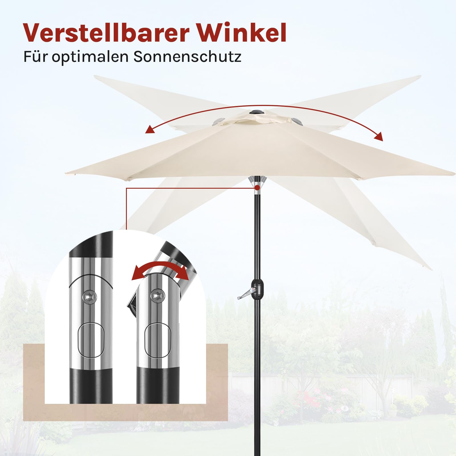WOLTU Sonnenschirm φ270cm, Balkonschirm Strandschirm UV-beständig Wasserdicht, 45° knickbar, mit Handkurbel Tragetasche, für Balkon Garten Terrasse Pool, Sechseckig, Beige