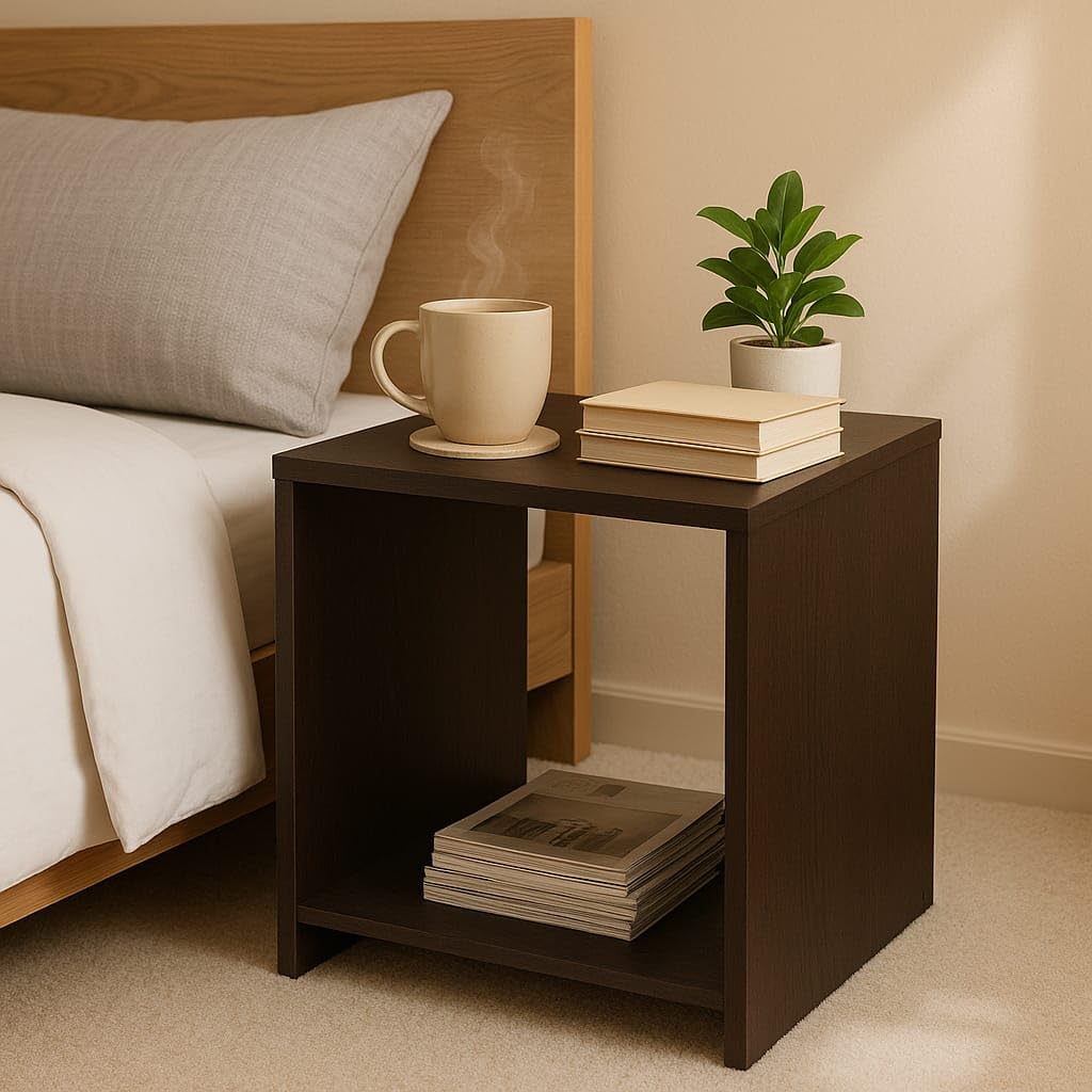 Wooden Cave Engineered Wood Bedside Table For Bedroom- Livingroom Decor | End Table-Coffee Table, Sofa Side Table Hallway Furniture For Storage Multipurpose NightStand (50*40*25cm) (Brown, Laminate)