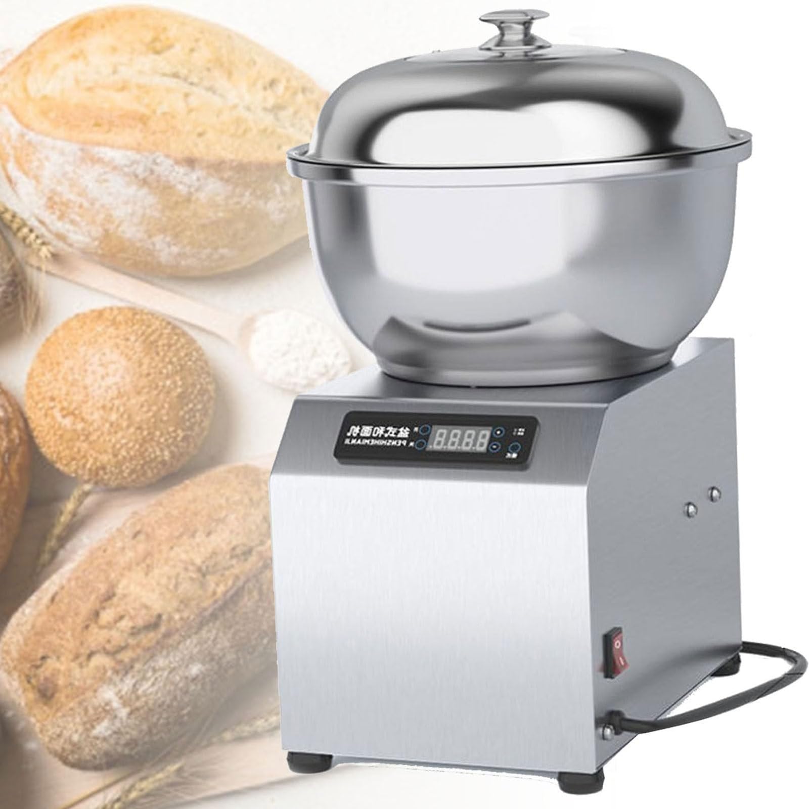 ZHJOPP Dough Mixer, 2200W Electric Spiral Kneader with Dual Rotation,Food-grade Stainless Steel Bowl for Bakery and Restaurant Use (5kg)