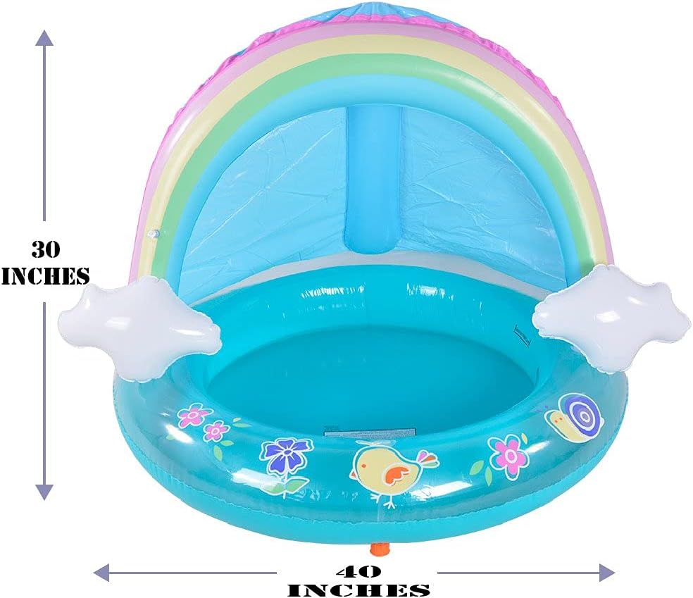 Rainbow Baby Pool with Canopy & 45 inched Inflatable Kiddie Pool (Orange)