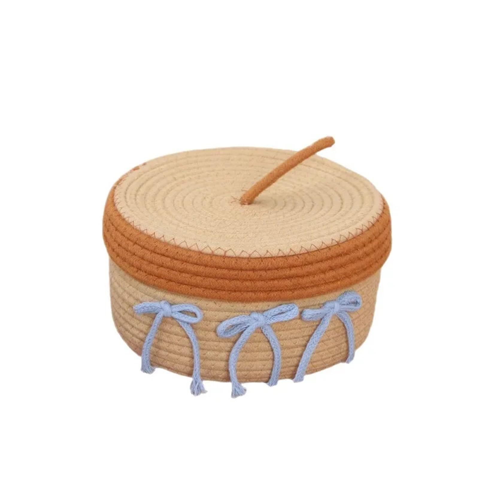 Cesta de almacenamiento de cuerda de algodón con tapa, forma de magdalena, tejida a mano, tela no tejida, organizador decorativo para el hogar, escritorio, baño (marrón)