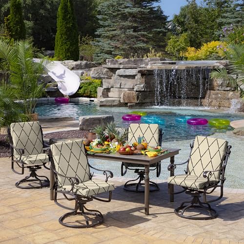 Image of Arden Patio Dining Outdoor Chair Cushions, 20x44, Rain-Proof Seat Pad, Fade-Resistant Outdoor Cushion Tan Diamond Trellis