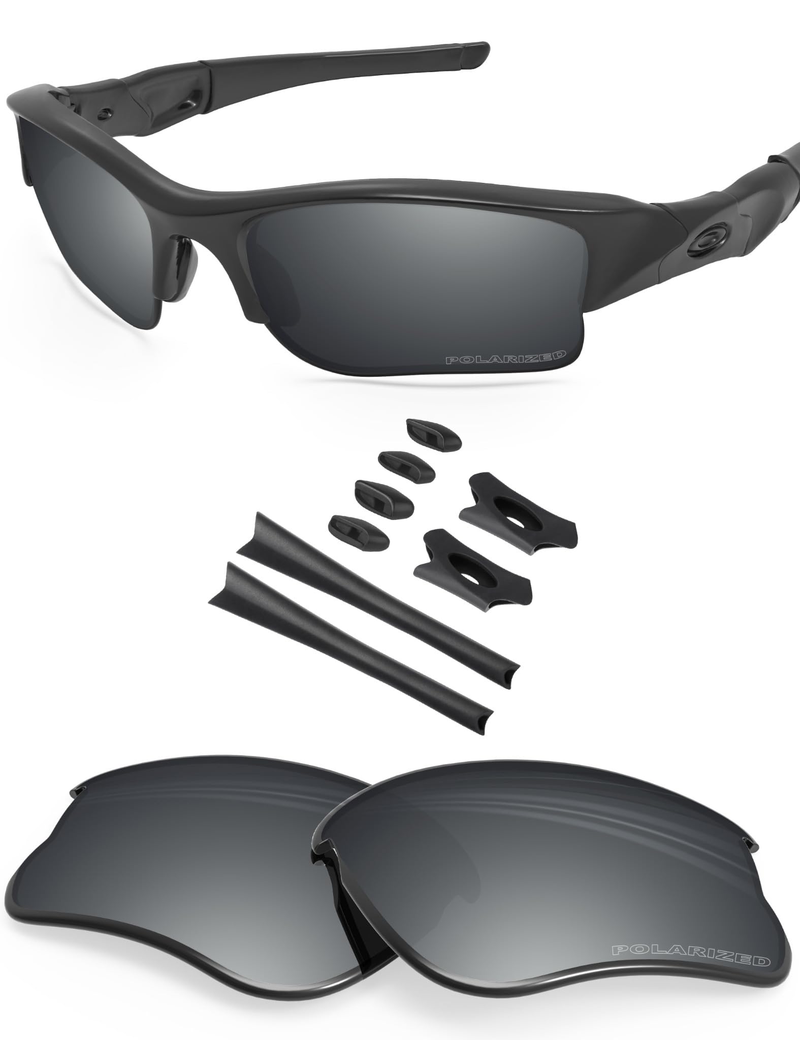 BlazerBuck Anti-Salt Polarized Replacement Lenses & Sock Kit for Oakley Flak Jacket XLJ - Silver Chrome