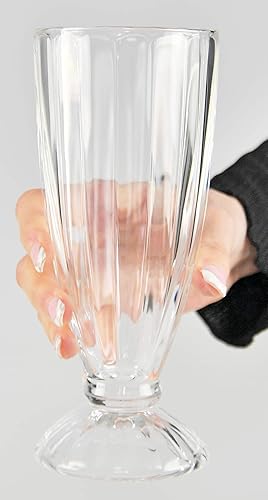 Miniatura 7 de Home-X Juego de vasos de batido de estilo vintage, cristalería acanalada antigua, tazas de postre para helados, licuados, fuente de soda clásica,