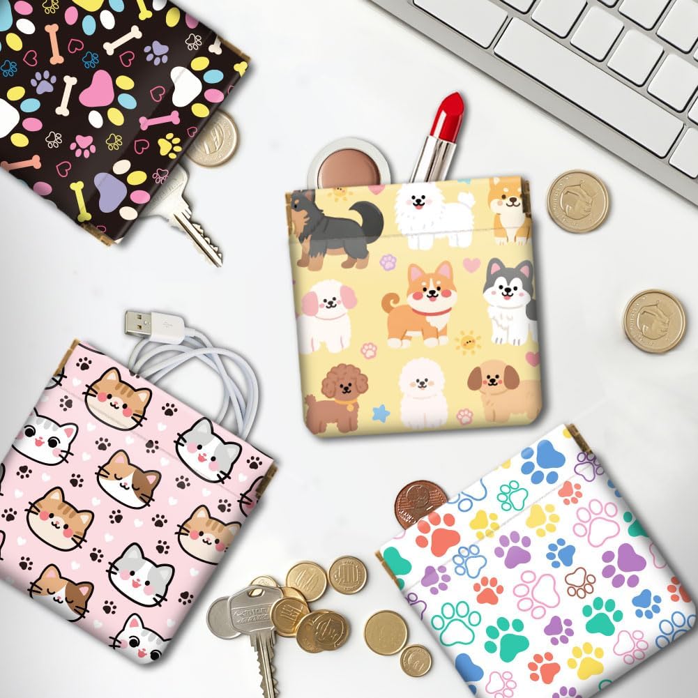 Peacoblue 4Pcs Small Leather Squeeze Coin Purse for Women-cats and dogs Pattern Waterproof & Durable Snap Closure Change Pouch Mini Money Wallet Bag for Adult Teen Girls Best Gift - Image 8