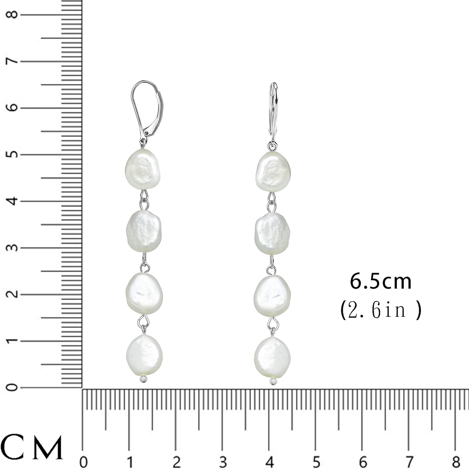 Pearl Dangle Drop Earrings for Women, Long White Pearl with Sterling Silver Post Sensitive Ears,Gold Plated 925 Silver Wedding Earrings Gift - Image 2