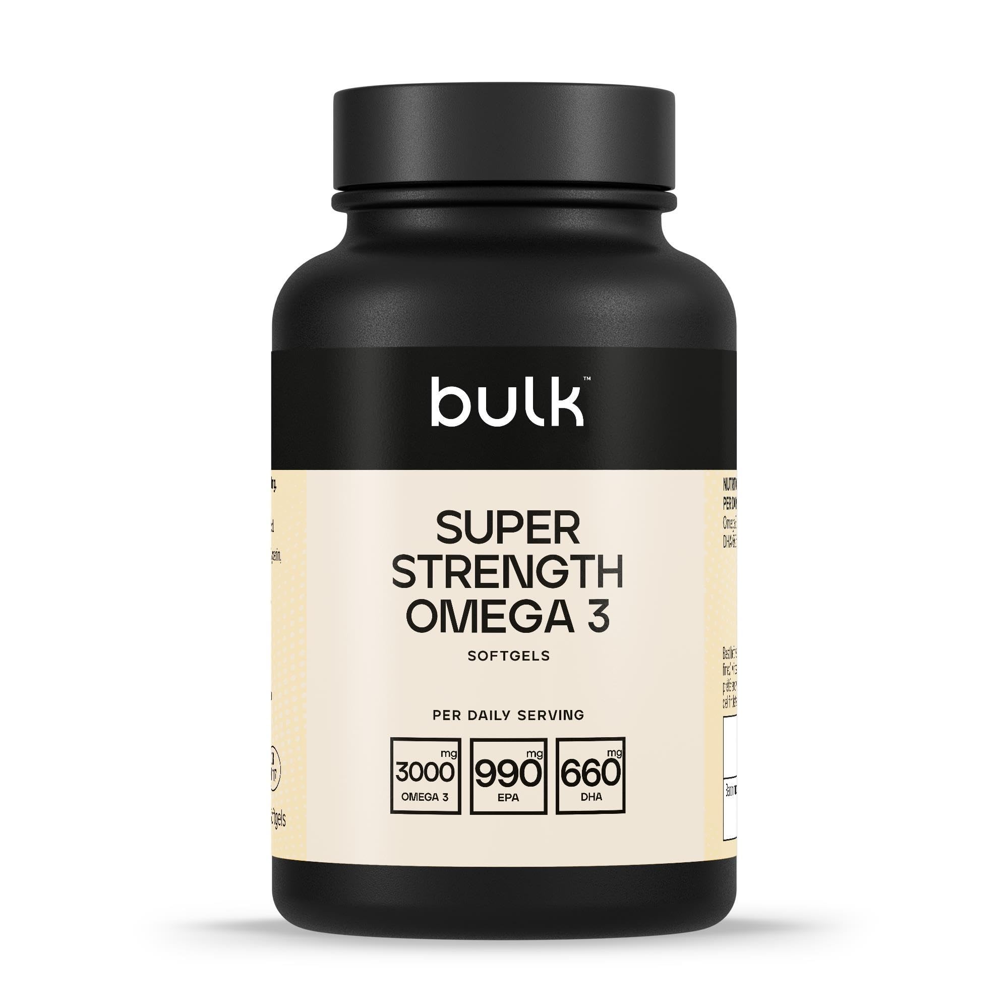 Super Strength Omega 3 Softgels, 3000 mg per Serving, 990 mg EPA & 660 mg DHA per Serving, Pack of 90, 1 Month Supply, Packaging May Vary