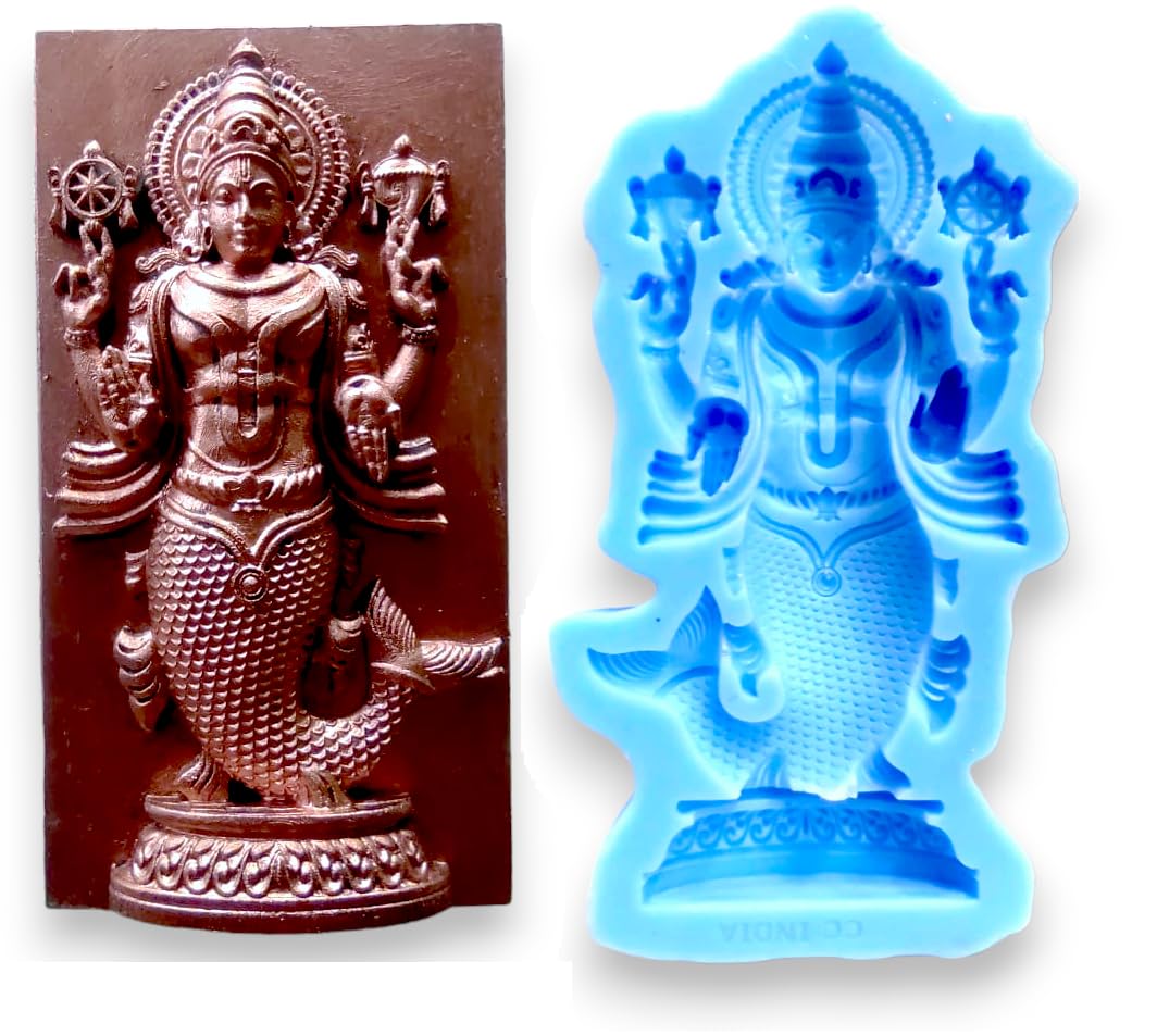 CRAFTIAL CURVE Hindu God Lord Vishnu Matsya Avtar Fish Avatar First Avatar of Vishnu, Chennakesava Temple, Flexible and Reusable Silicone Mould (Fish)