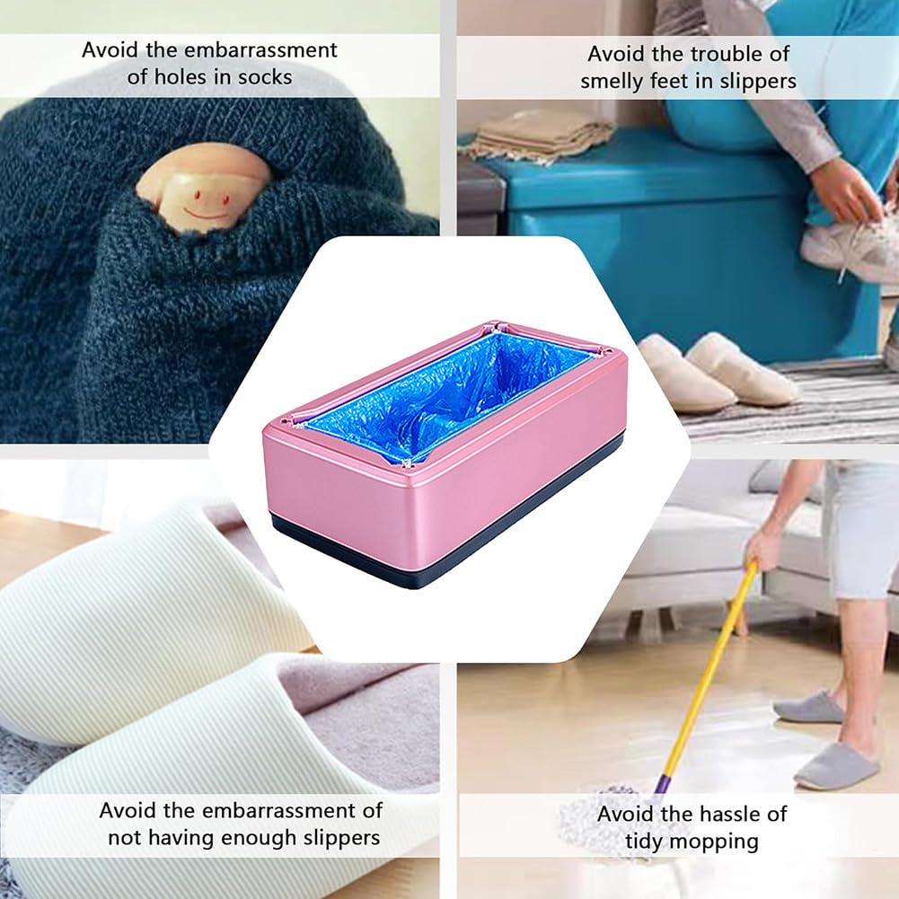Dispensador Automático de Cubrezapatos - Dispensador de Cubrezapatos con 200 Cubrezapatos Desechables (Oro rosa)