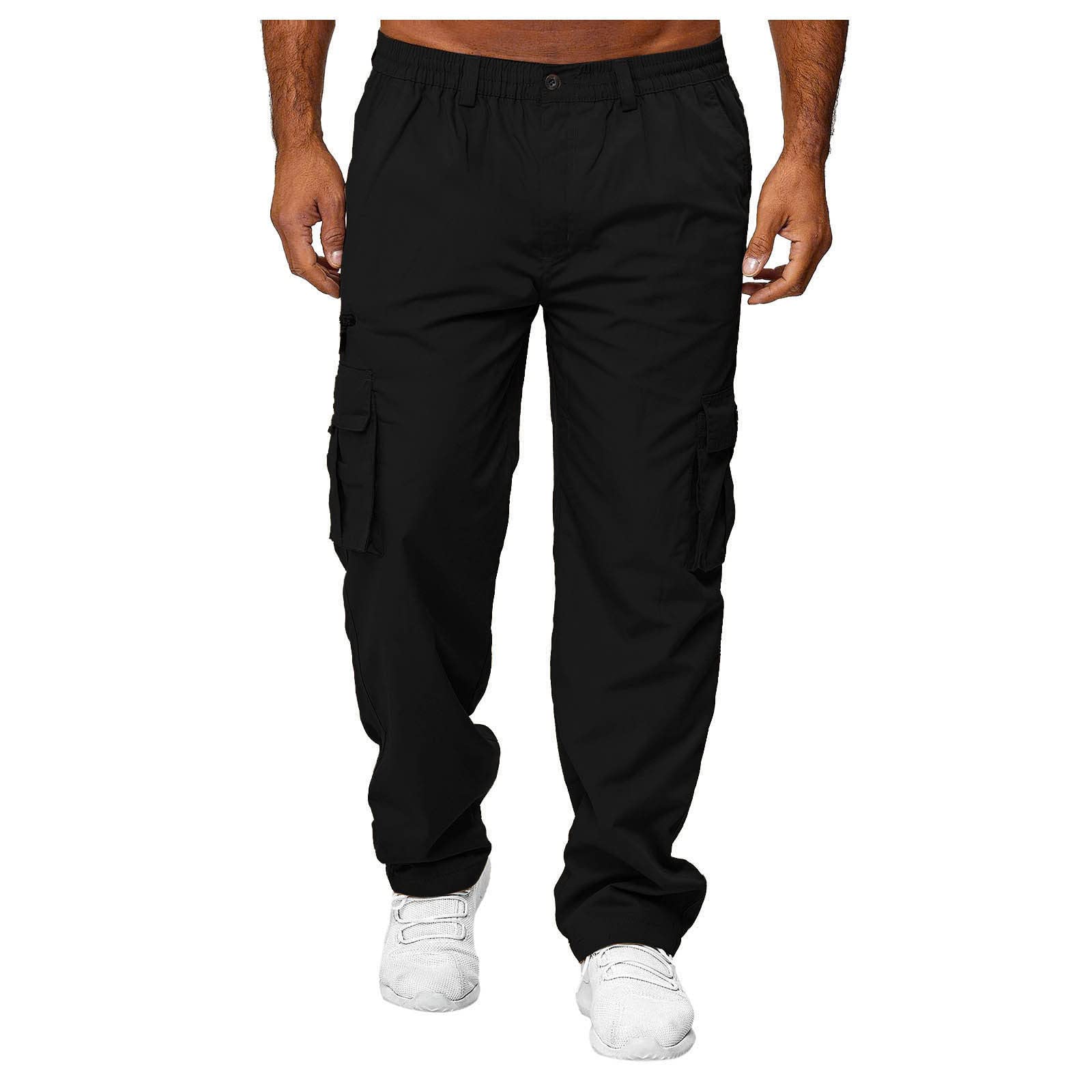 Mens Cargo Pants Relaxed Fit Elastic Waist Lightweight Stretchy Work Pants Cozy Baggy Jogger Sweatpants with Pockets