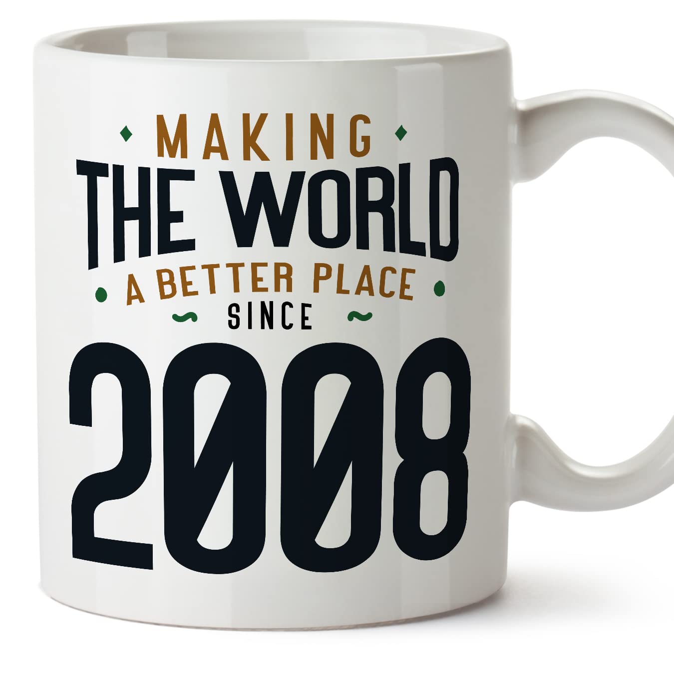 MUGFFINS 2008 Birthday Mug - in English - Making the World a Better Place - Funny Anniversary Present - 11 oz — image 1