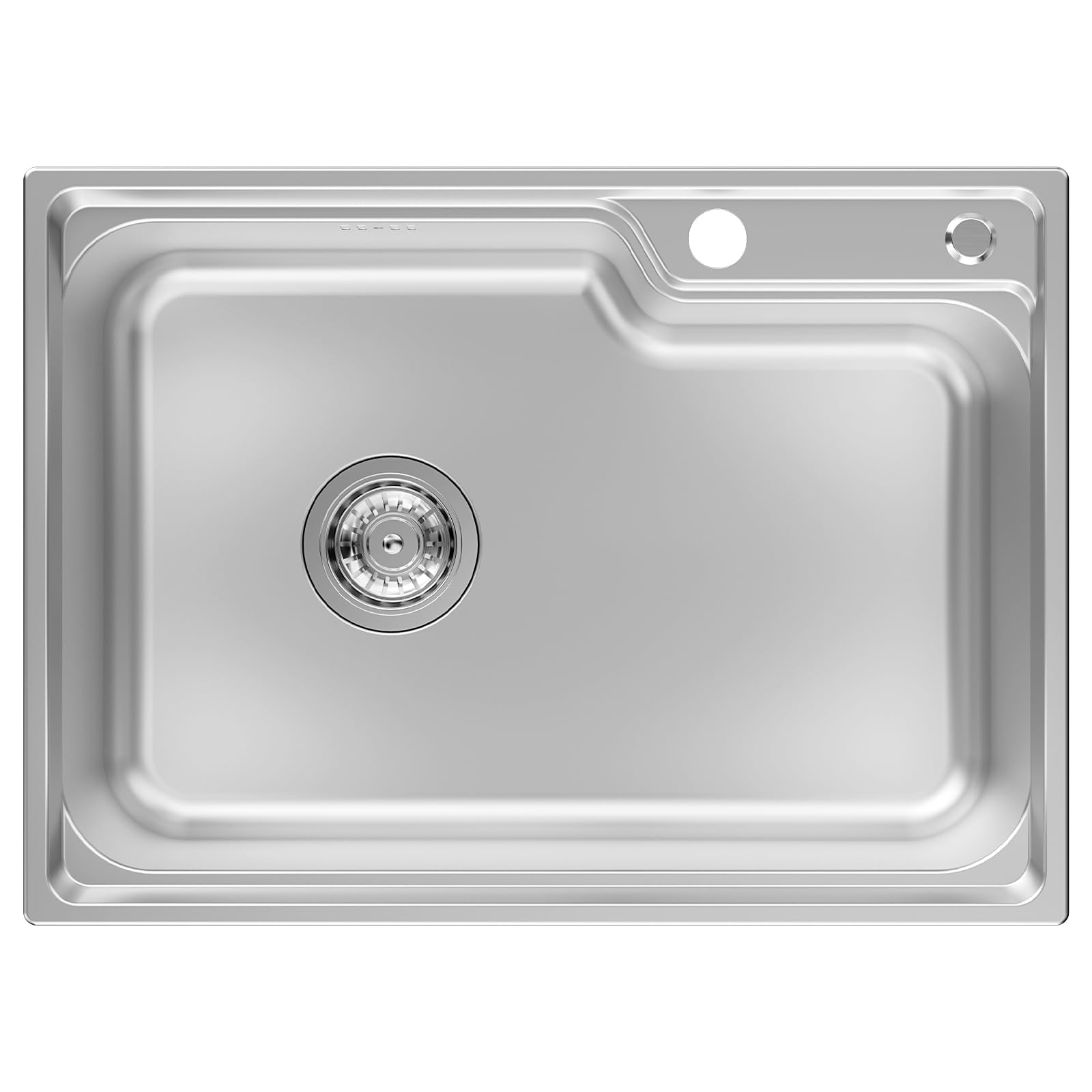 Auralum Fregadero Cocina 1 Seno 62 x 45cm, Fregaderos cocina en Acero Inoxidable, Gran Fregadero de Cocina con con Sifón y Juego de Desagüe, Moderno Fregadero Sobre Encimera o Enrasado
