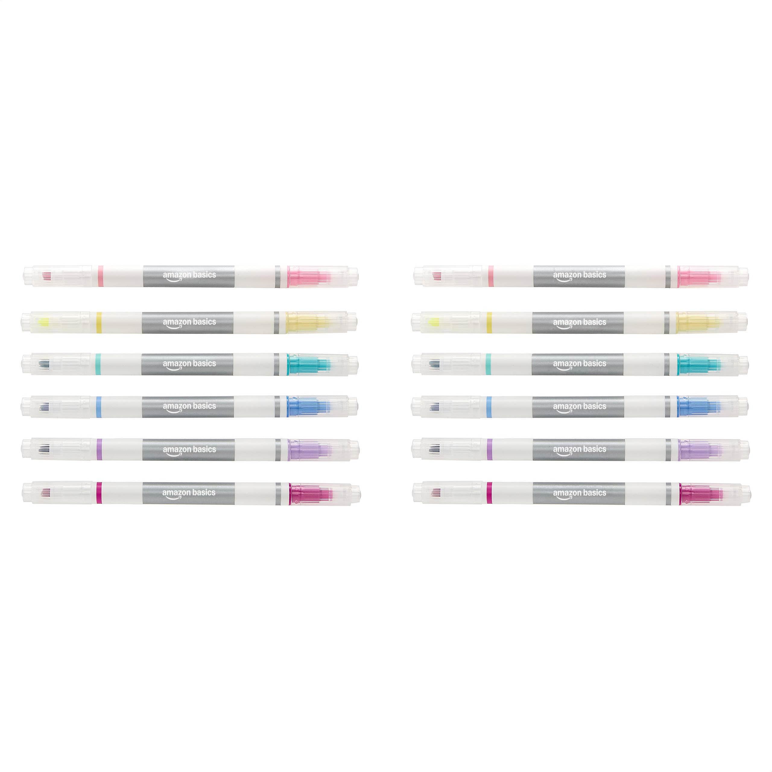 Amazon Basics Erasable Highlighters - Dual Tip, Assorted Colors, 12-Pack