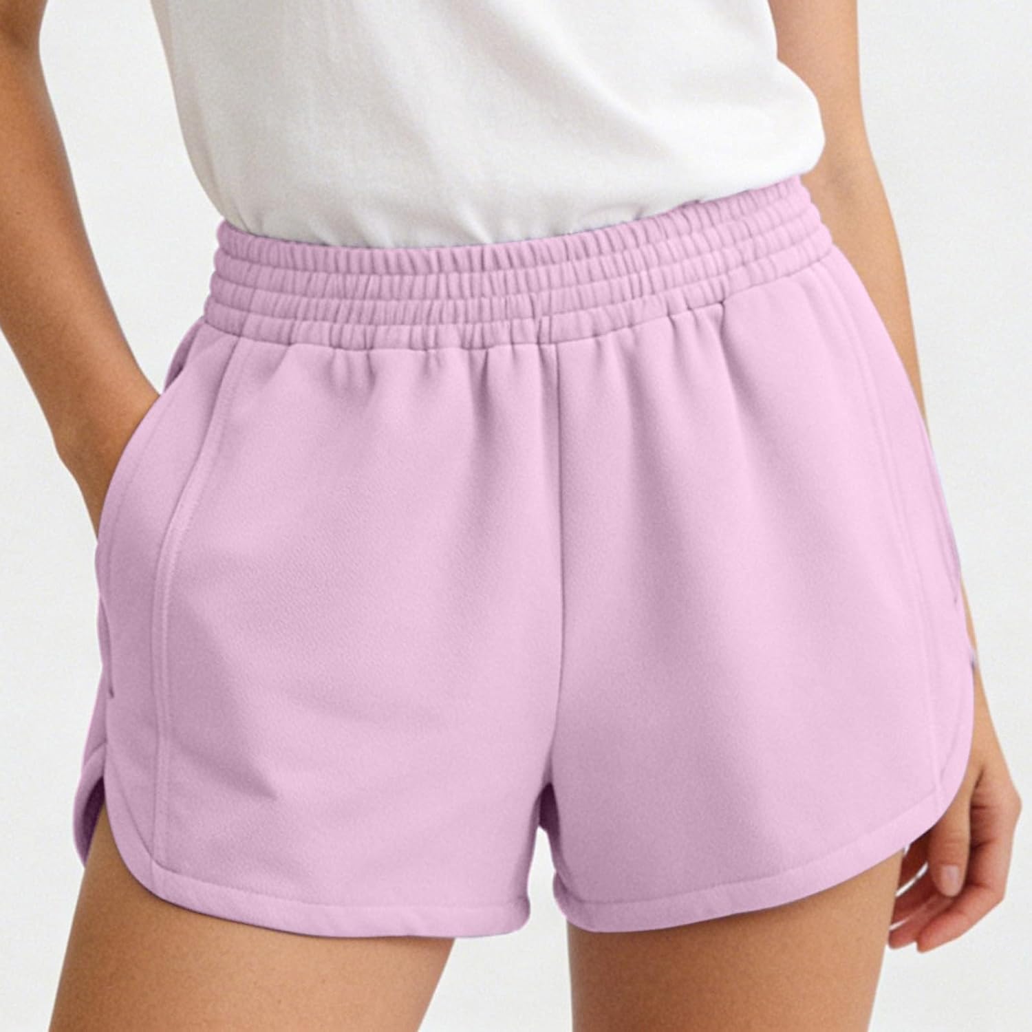 Womens Sweat Shorts High Waist Athletic Shorts Summer Loose Elastic Drawstring Short Split Sweatpants with Pocket