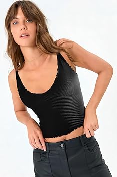 CHYRII Womens Ruffled V Neck Cropped Tops Workout Basic Ribbed