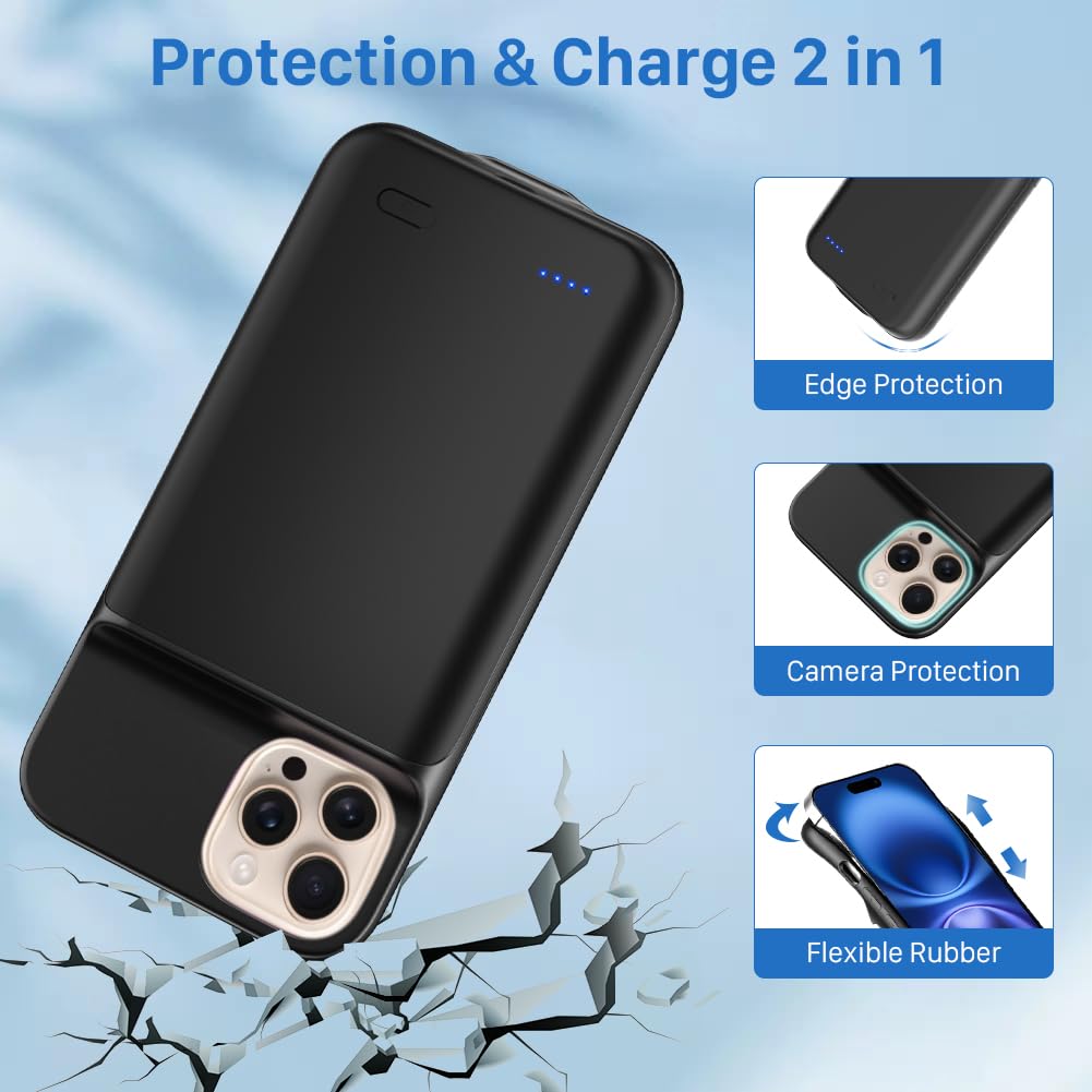 [7000mAh] Akkuhülle für iPhone 16 Pro Max,2025 upgrade mit hoher Kapazität, wiederaufladbares erweitertes Akkupack, schützende tragbare intelligente Backup-Ladeabdeckung für iPhone 16 Pro Max(1 Pack)
