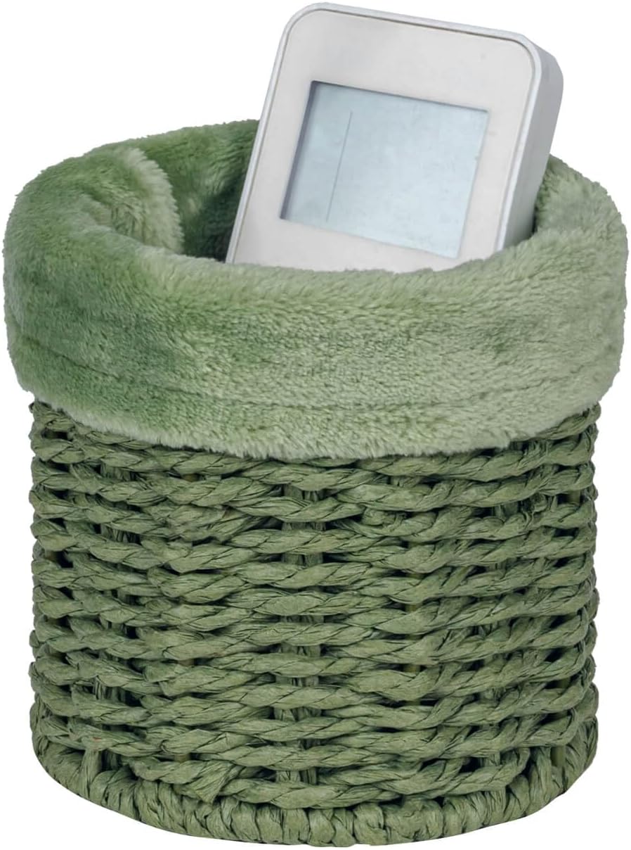 Decorative Pen Pencil Holder for Desk, Farmhouse Rustic Home Decor Office Desk Caddy Storage Organizer, Stylish TV Remote Control Holder Bedside Organizer w/ Soft Plush Lined, Green