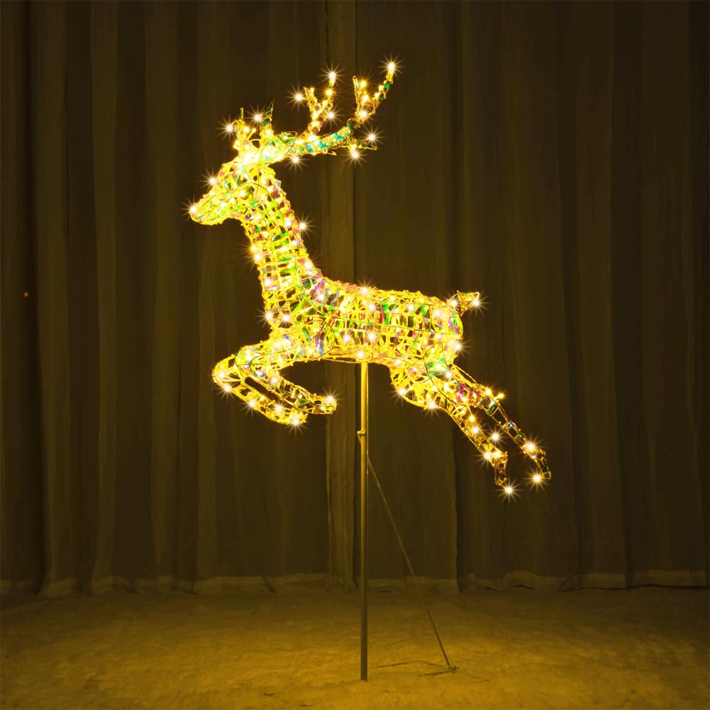 BAKAJI Renna Luminosa Natalizia Luce Bianco Caldo per Esterno, Cervo Babbo Natale LED Addobbo Decorazione 3D Natalizie, Decorazioni Fuoriporta, Giardino, Terrazzo, Protezione IP44 (94 x 150 cm)