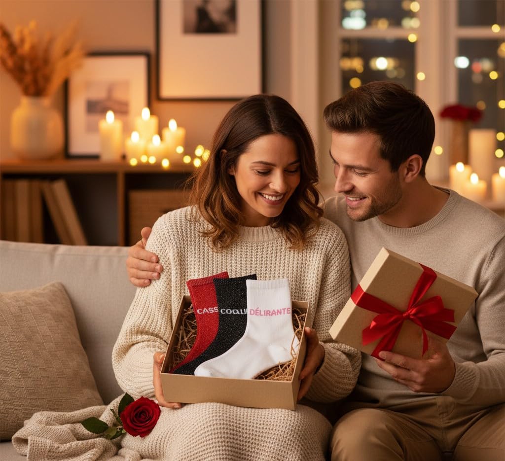 OZABI Chaussettes Femme Lurex – Taille 36/41 – Effet brillant & pailleté – Message humoristique – Cadeau original & cocooning – Idée Saint-Valentin ou Anniversaire