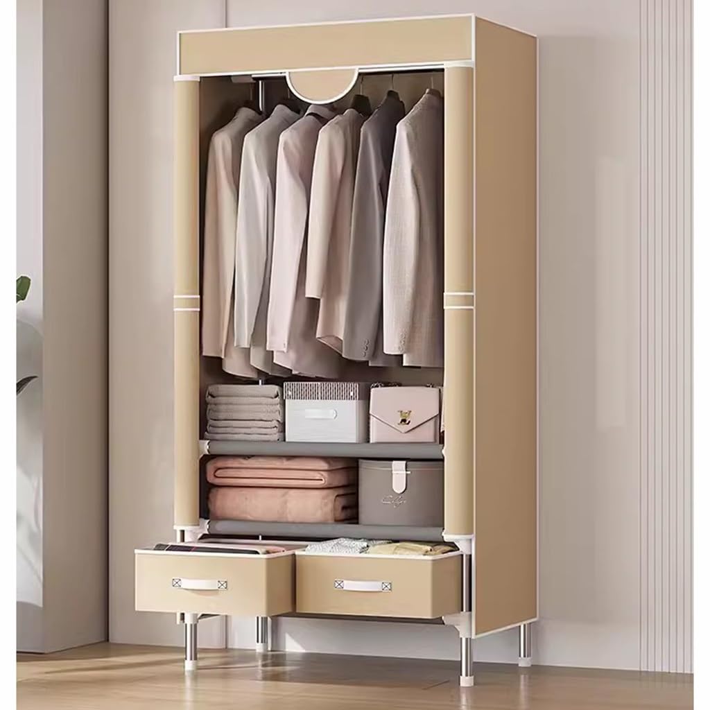 Armadio portatile con 2 cassetti, armadio in tessuto per appendere vestiti, organizer per vestiti domestici