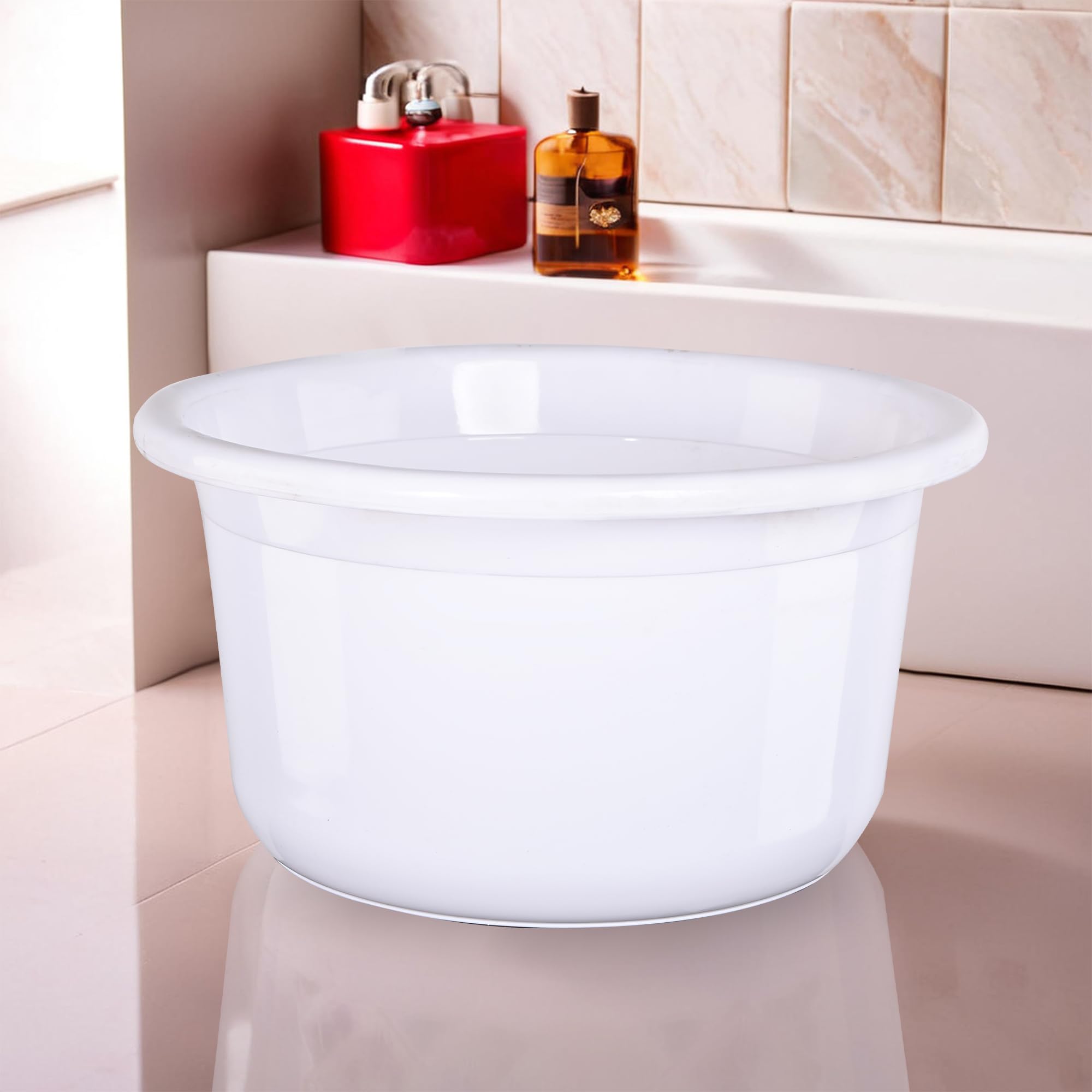 Kuber Industries Plastic 25 Ltr Bathtub | Baby Bathing Tub for Home, Washroom & Kitchen Use | Lightweight and Multipurpose Water Tub | Suitable For Laundry and Cleaning - White-image-37