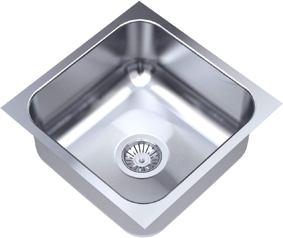 Carysil Elegance Series Single Bowl Kitchen Sink, Stainless Steel Kitchen Sink, 304 Stainless Steel Coupling, Noise Reduction Design, Deep Bowl with Sloping Drain, 16x16x7 inches, Glossy Finish