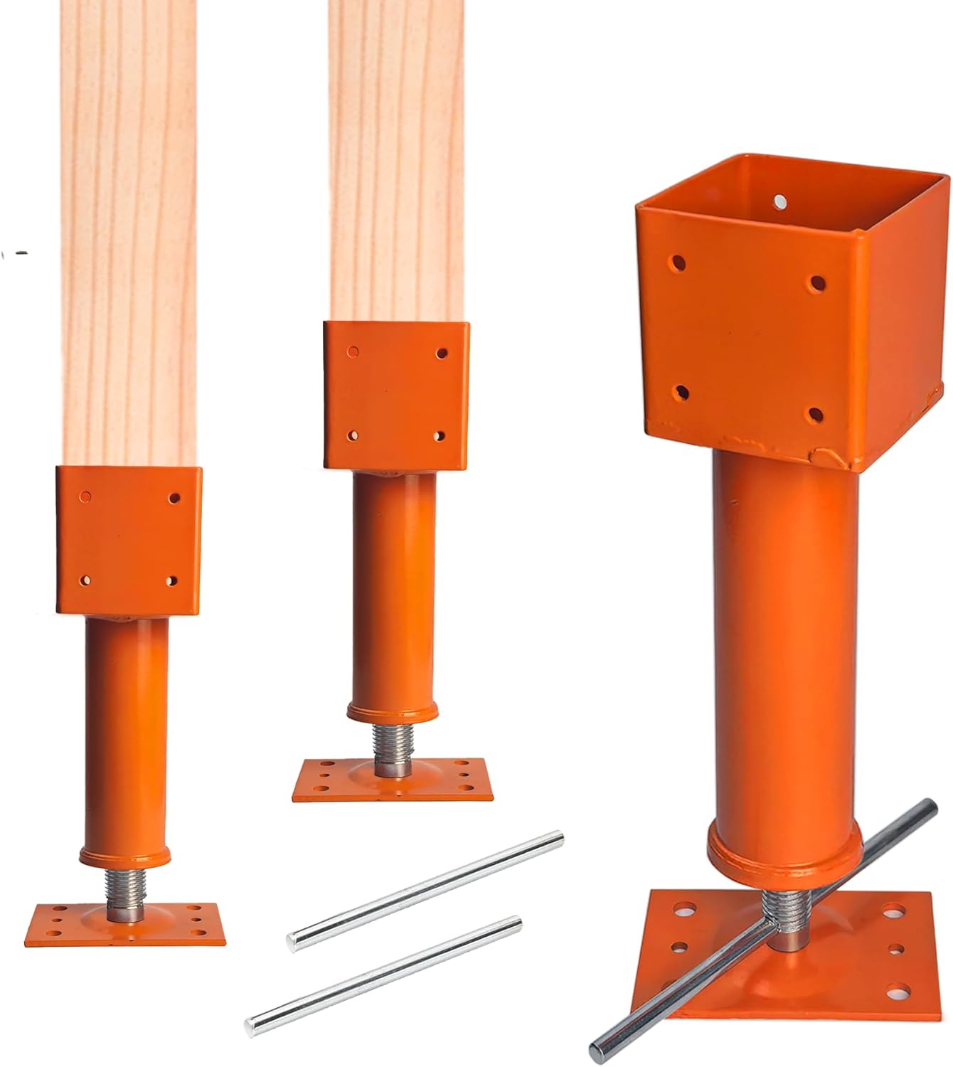 Adjustable Screw Jacks, 4" x 4" Screw Jack Post House Jacks for Leveling, 13.2" - 18.7" Height Range, 24700 lbs Load Capacity, Lifting Floor Crawlspace Basement Shore Beam Jack, 2 Pack