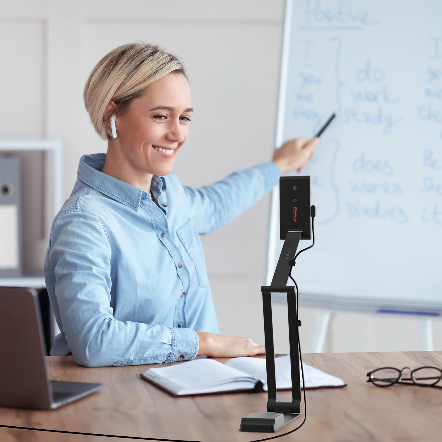 VIISAN Cámara de documentos VS13AI 4K con reducción de ruido AI, ideal para demostraciones en vivo en clase, conferencias web, aprendizaje a distancia, reducción de ruido para voz clara. Compatible