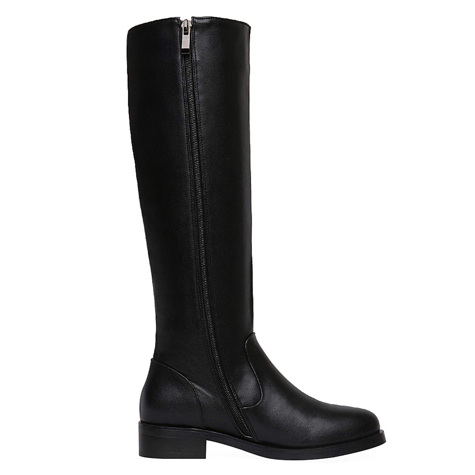 ANUFER Donna Elegante Pelle in Microfibra Ginocchio Stivali Tacco a Blocchi Cerniera Laterale Nero Stivali da Equitazione