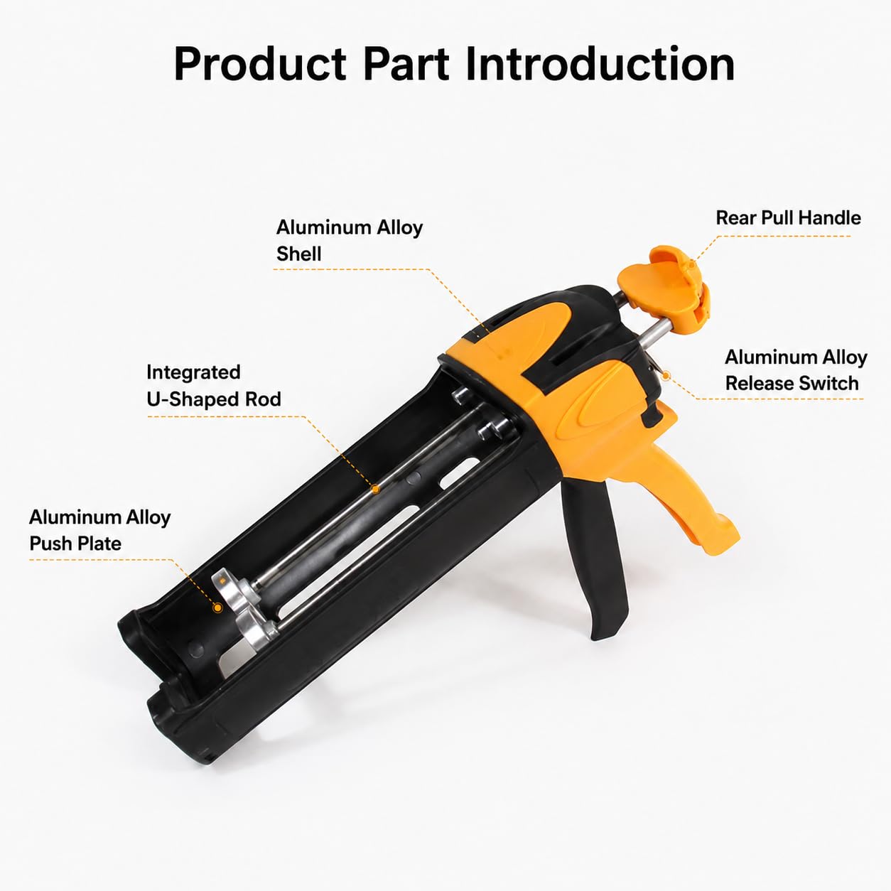 Pistola de Calafateo, Aplicador Manual de Lechada de Doble Cartucho | Marco Integrado en Forma de U de Doble Varilla, Interruptor de Liberación de Aluminio y Placas de Empuje, Agarre Ergonómico