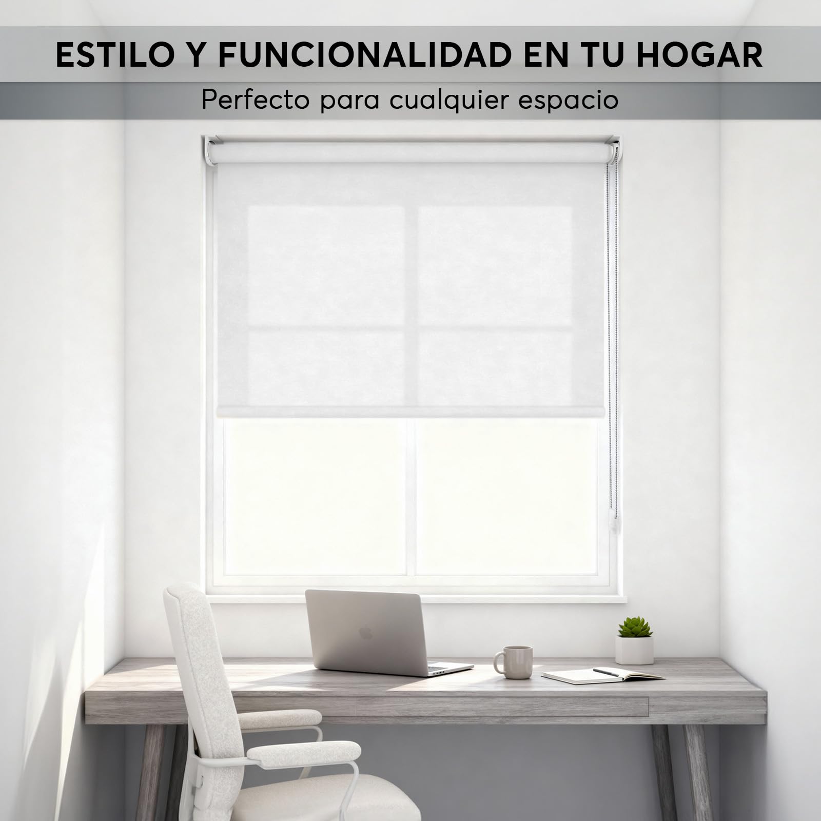 Estor Enrollable Translúcido Blanco a Medida - 120 Ancho x 180 Alto cm - Paso de Luz sin Visibilidad - Persiana para Ventanas, Puertas o Cocina - Instalación en Pared o Techo