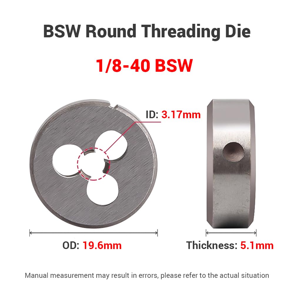 1 pz 1/8"-40 BSW Filiera filettata rotonda, filiera filettata a macchina in acciaio legato destrorso per filettatura, lavorazione stampi, riparazione viti, utensile da taglio
