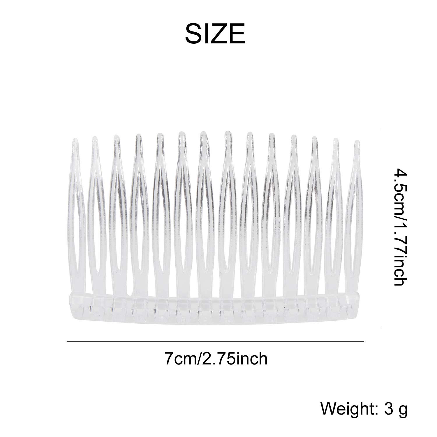 Paquete de 20 peines laterales de plástico transparente con dientes largos, horquillas, pasadores, abrazaderas, lazos para mujer, velo de boda, decorativo, tocado francés, accesorios para moño