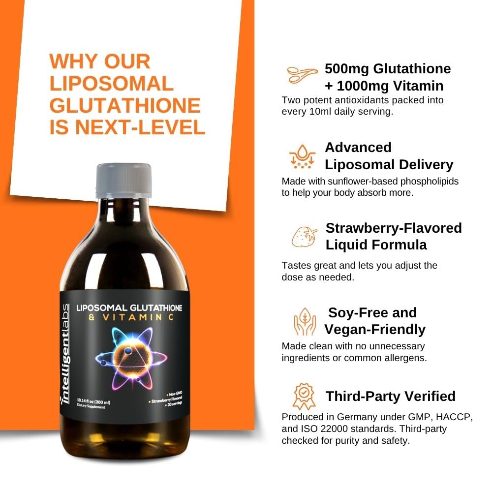 intelligent labs liposomal glutathione & vitamin c Amazon.com: Intelligent Labs Liposomal Glutathione + Vitamin C, Advanced  Liquid Antioxidant Formula, 500 mg Reduced L-Glutathione + 1000 mg Vitamin C  per Serving, 30 Servings, Soy Free : Health & Household