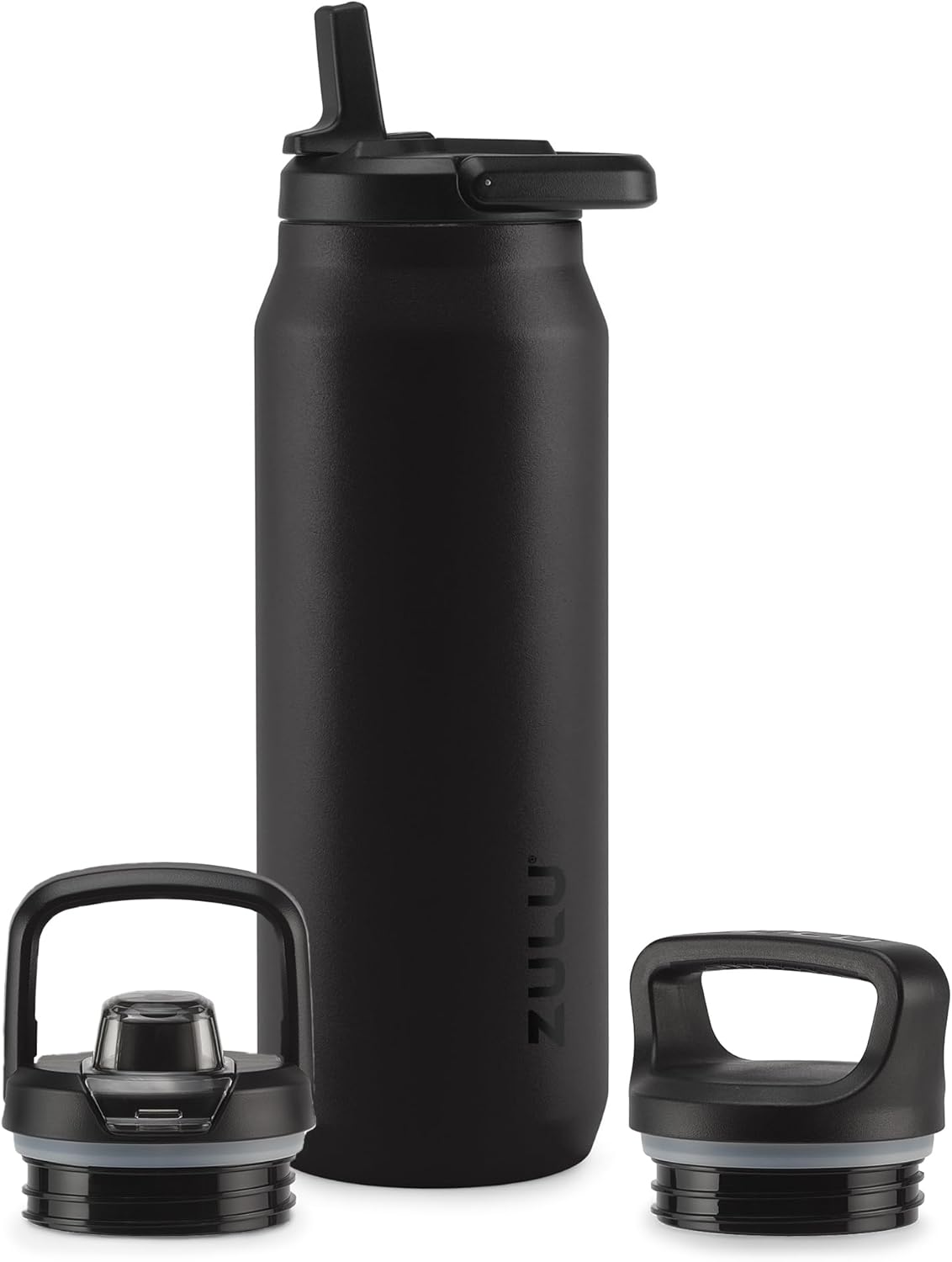 ZULU Base 40oz Stainless Steel Water Bottle with 3 Lids- Straw, Chug, Twist | Double Walled and Vacuum Insulated Metal Thermos | For Gym, Outdoor | Built in Carry Loop, Dishwasher Safe, Black