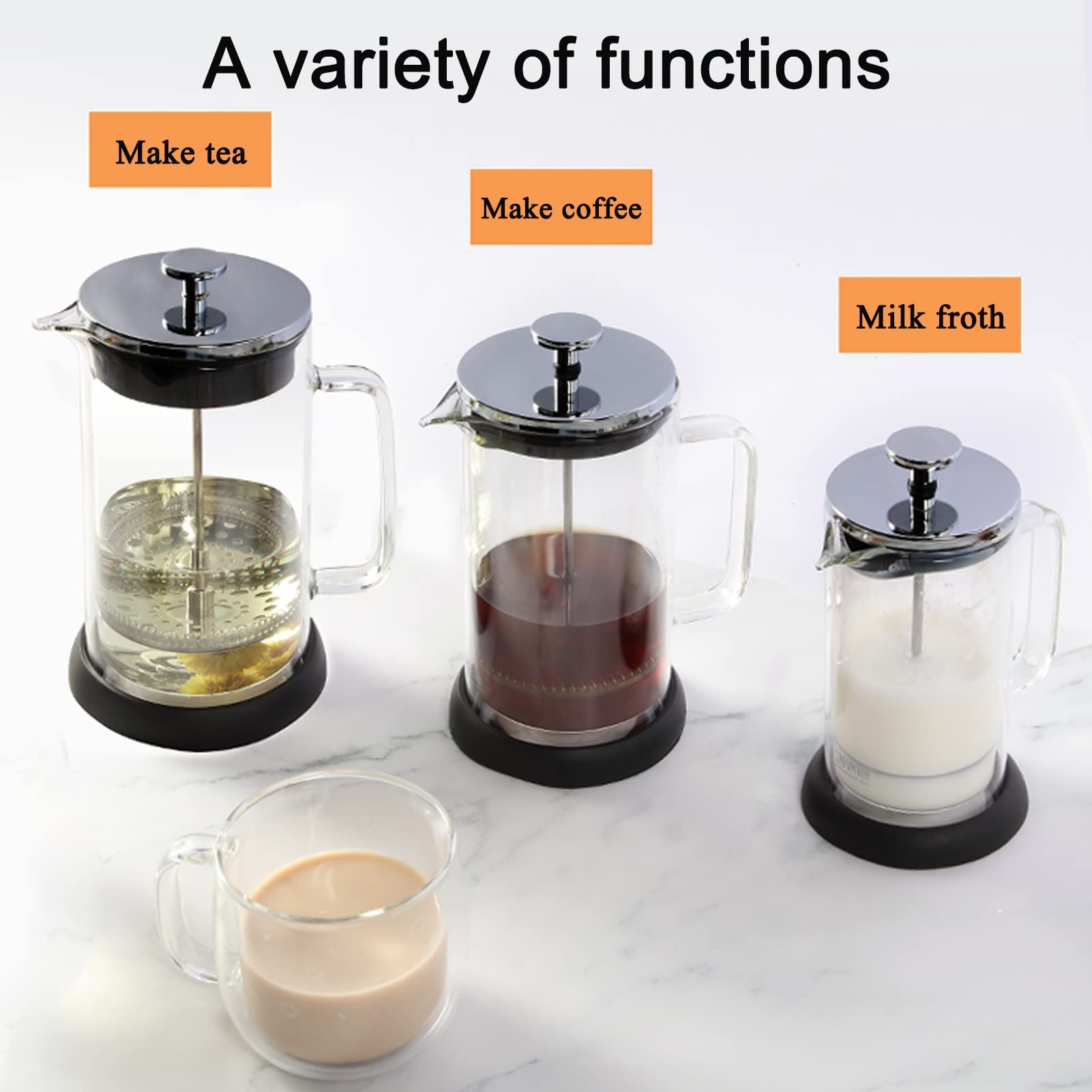 French Press Kaffeebereiter, 304 Durable Edelstahl Hitzebeständige Borosilikatglas Kaffeepresse Teepresse Mit 3 Filtern, Abnehmbar Leicht Zu Reinigen, Kaffeekanne Für Camping Reisegeschenke